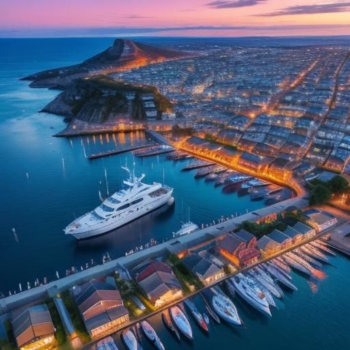 Drone view of a fantasy harbour full of boats. Beautiful lan...