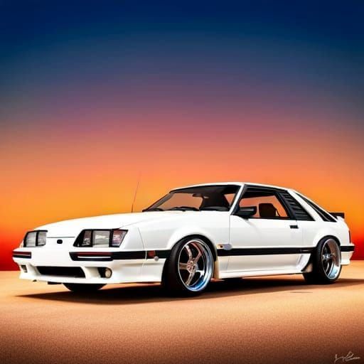 1985 FORD MUSTANG GT WHITE, SIDE VIEW, LOWERED SUSPENSION, POLISHED ...