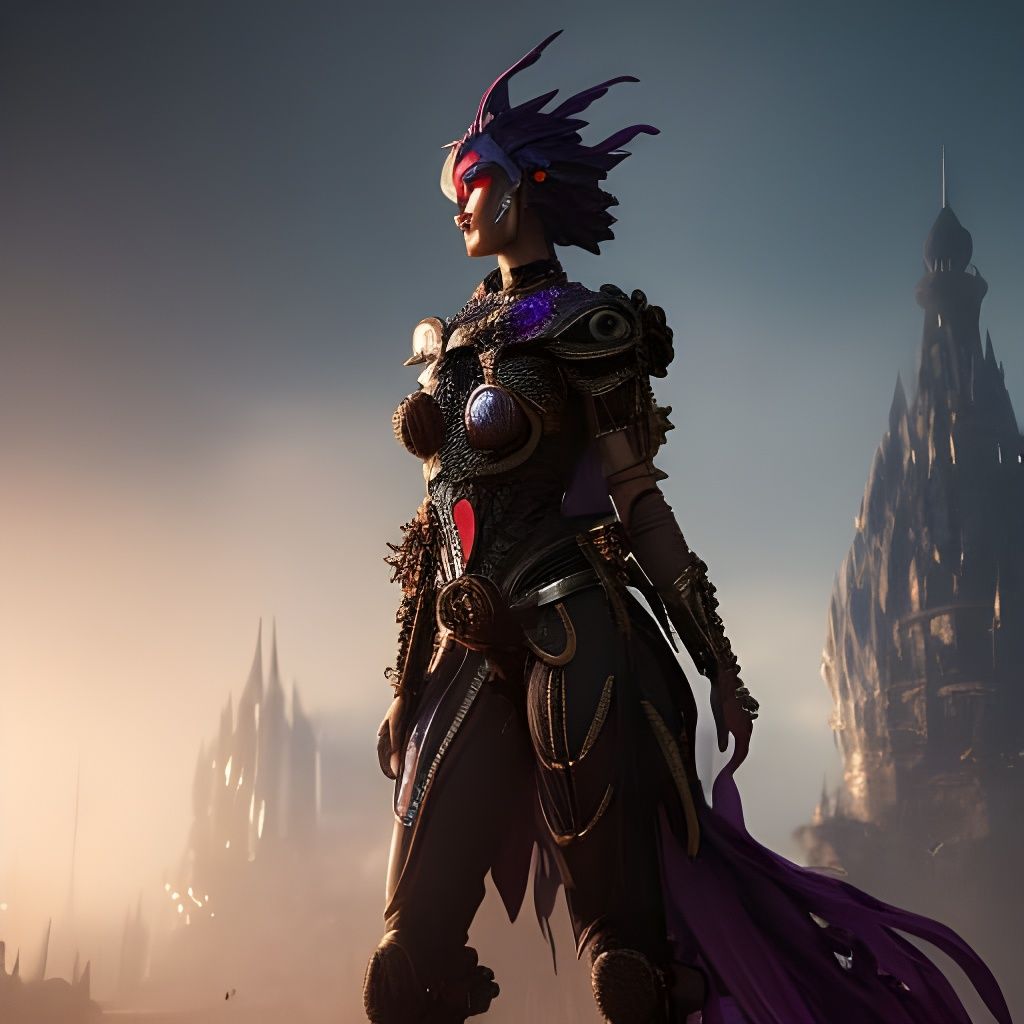 Dystopian Android Portrait with Ethereal Steampunk Armor