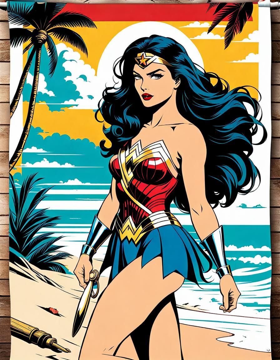 Wonder Woman on the beach.