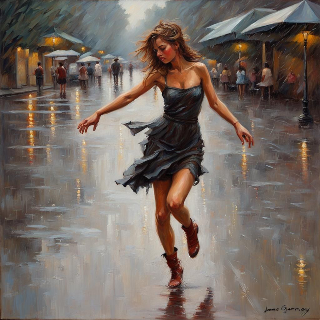 A fearless Beautiful girl dancing in the rain.