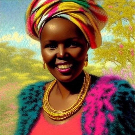 Lovely woman from Kenya, she's wearing bright colors, and lo...