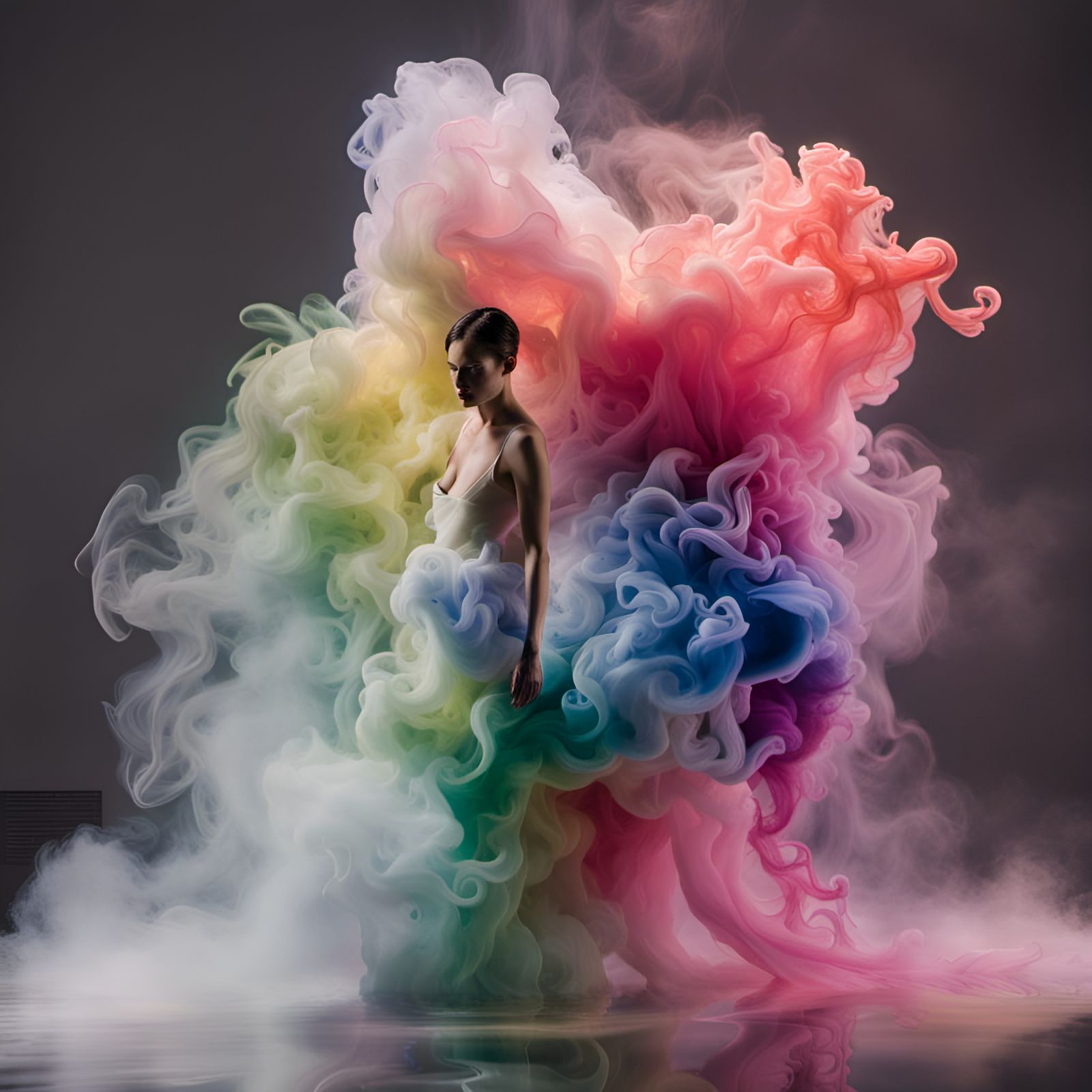 a Photograph of Smoking rainbow ink in water, inspired by Kim Keever   by @FTGBear