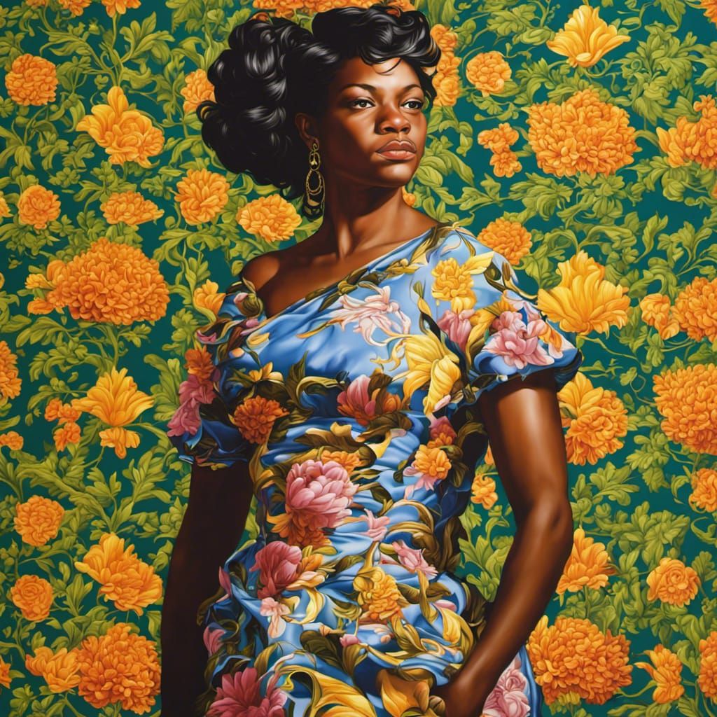 Beautiful woman by Kehinde Wiley - AI Generated Artwork - NightCafe Creator