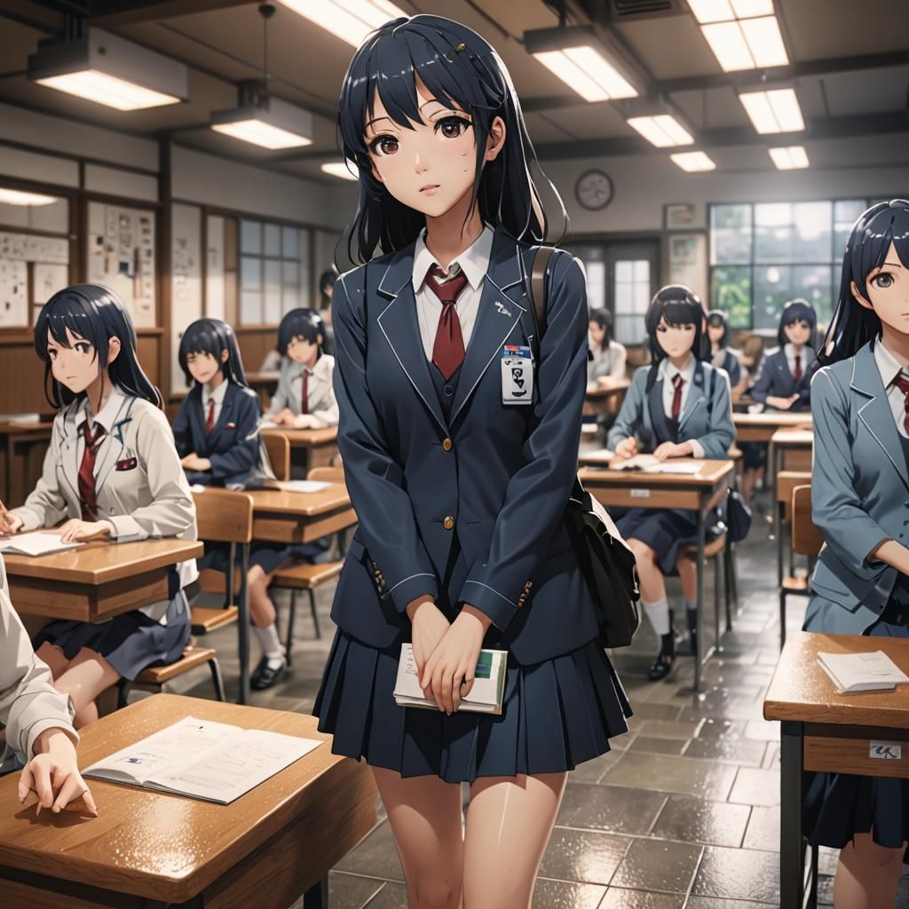 Anime 3-d, 8k resolution, vray tracing,  wet. midnight, wome...