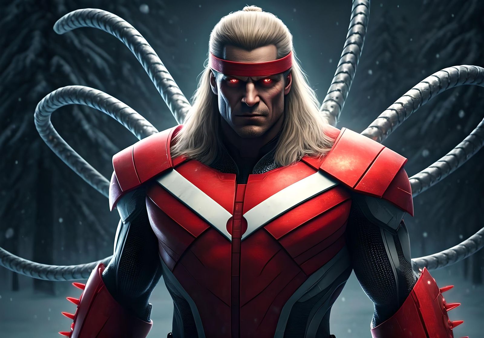 Omega Red, the menacing XMen villain, in his iconic red and white