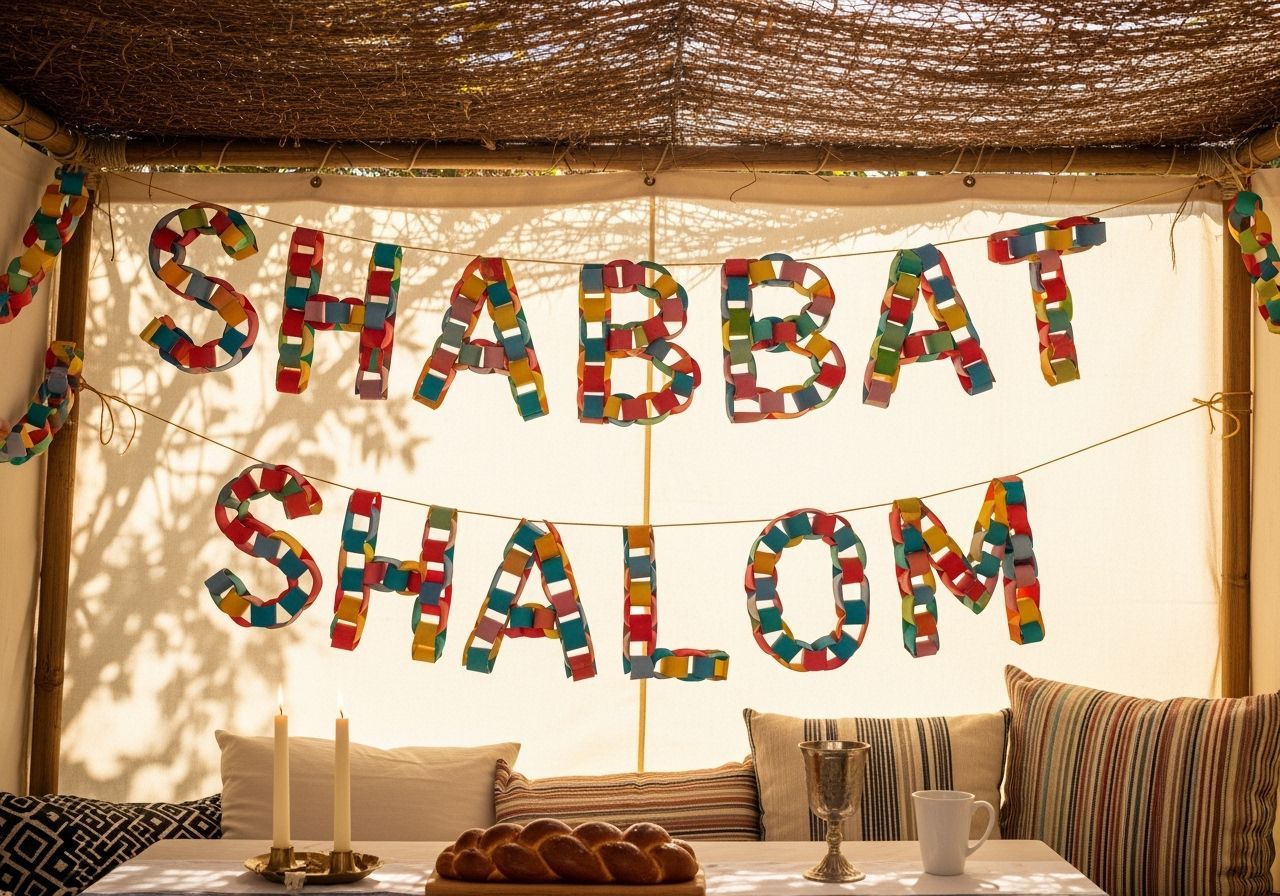 Shabbat Shalom Paper Chain Banner in Cozy Sukkah