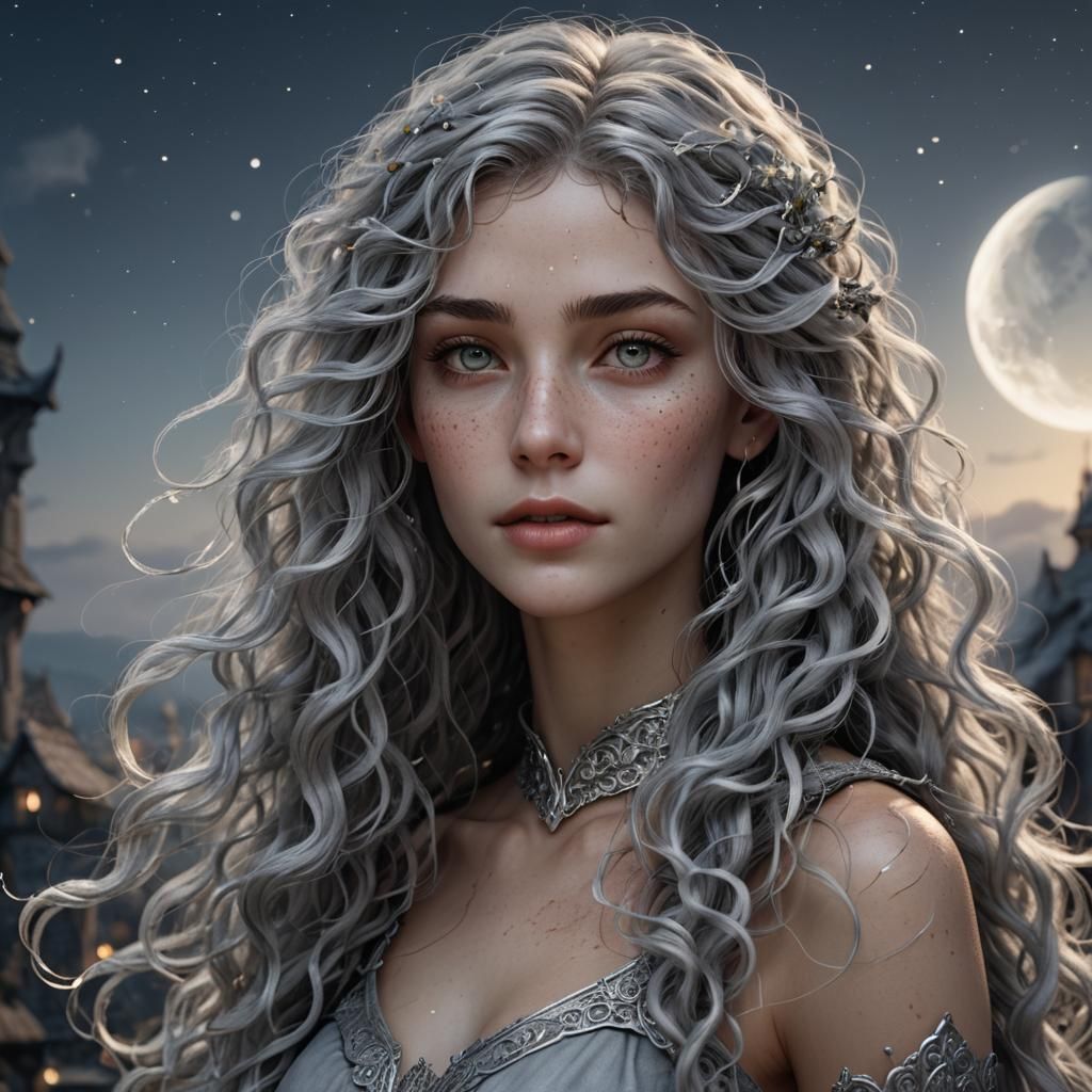 Female Light-grey moonlight skin, tall, slender, elfin, ligh...