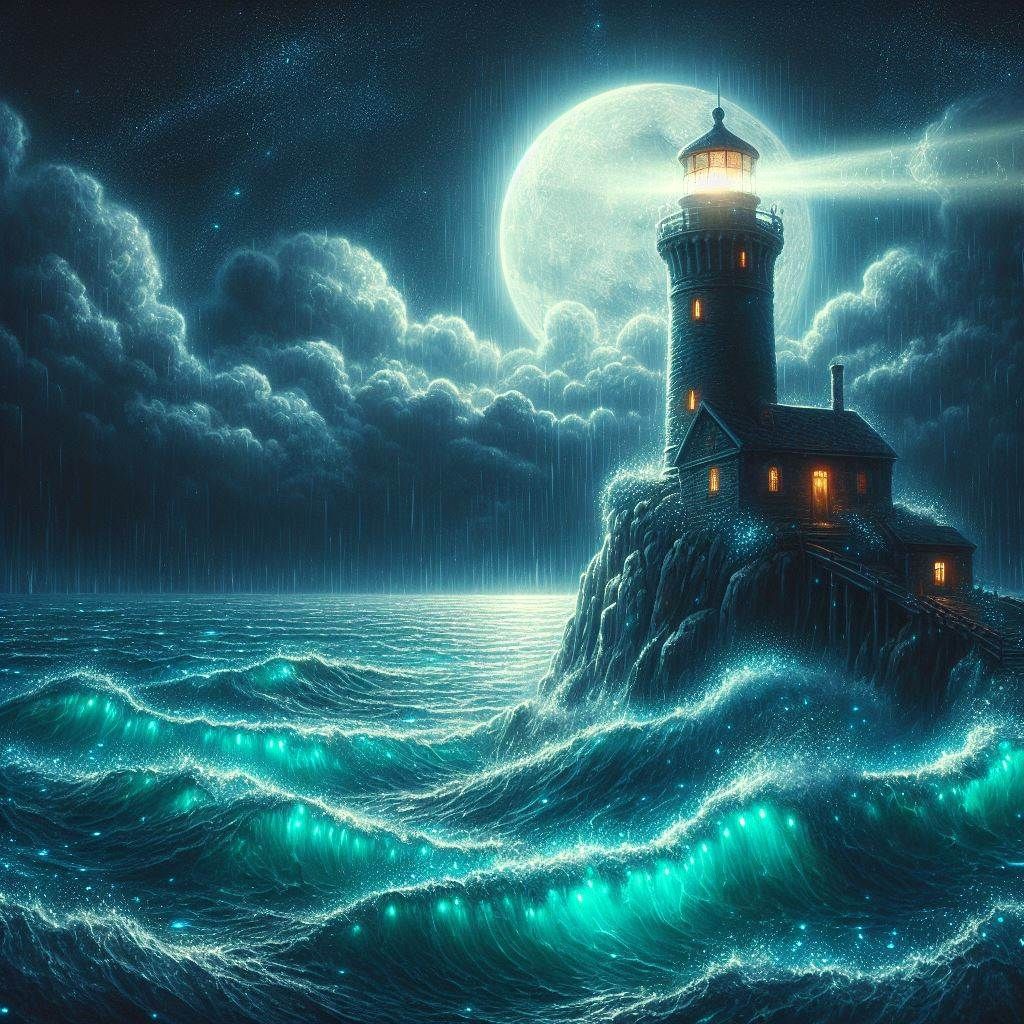 Light House on a Stormy Midnight Sea