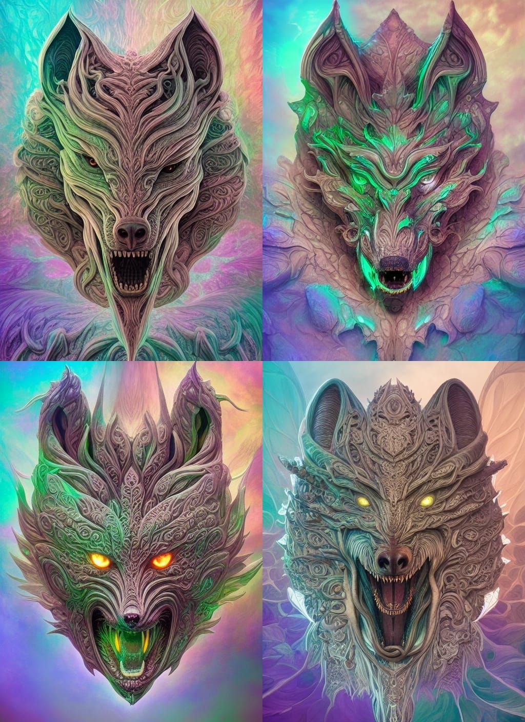 Magical Fantasy eldritch mandelbulb wolf Fenrir portrait, made of ...