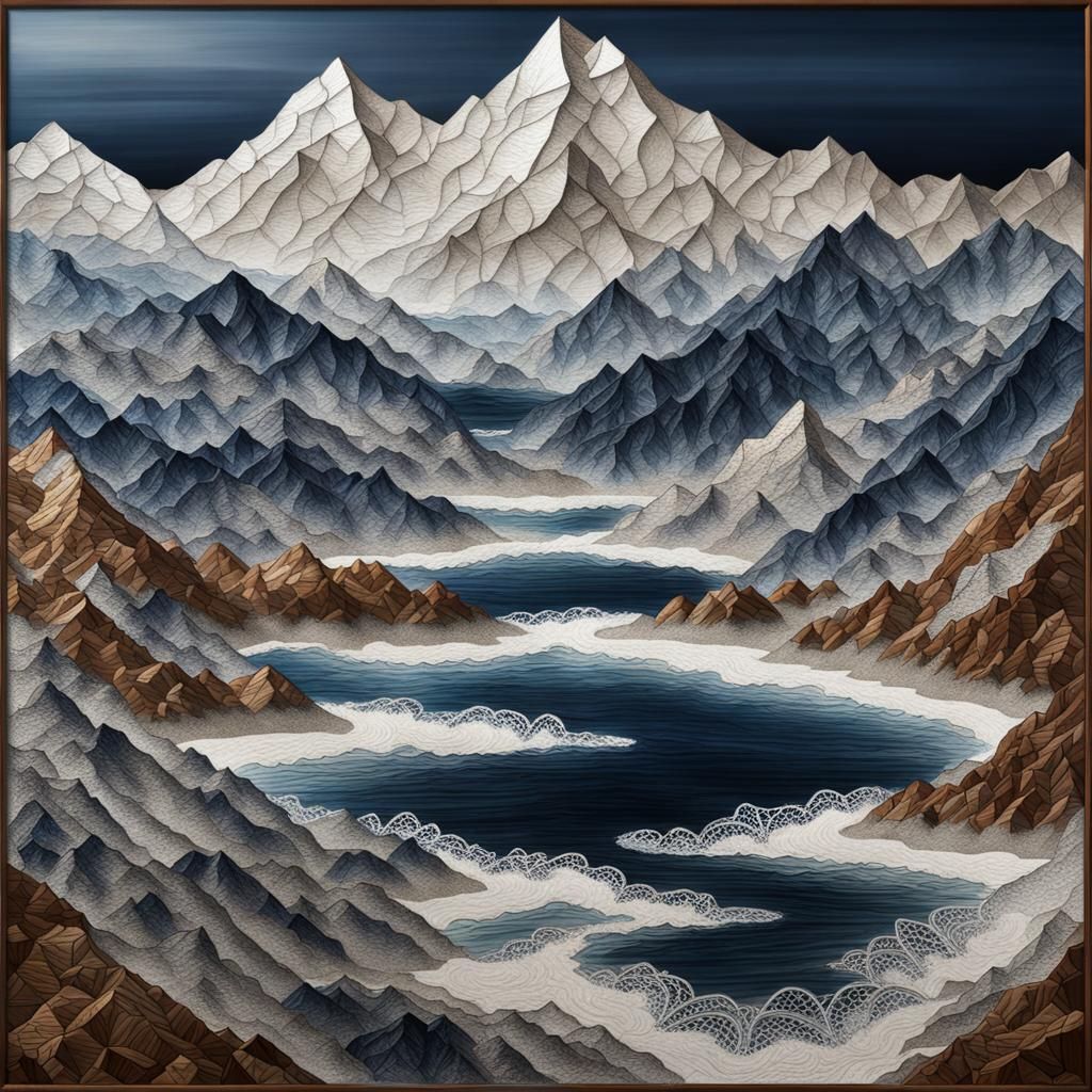Multi-media art of a mountainous landscape - 4 - AI Generated Artwork ...