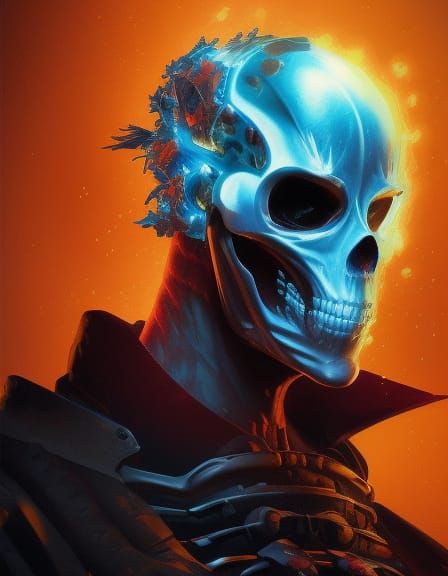 Raspberry Ghost Rider Portrait in Hyperdetailed Style