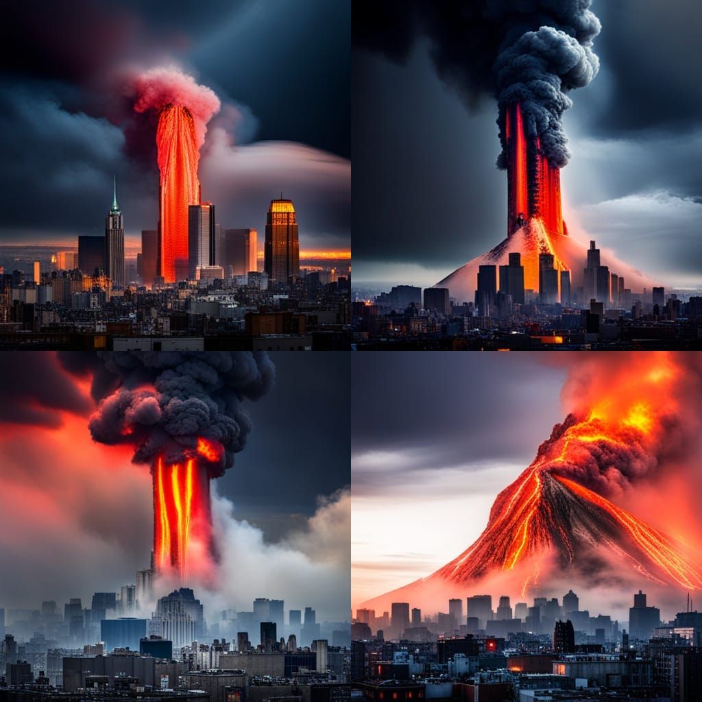 City erupting volcano