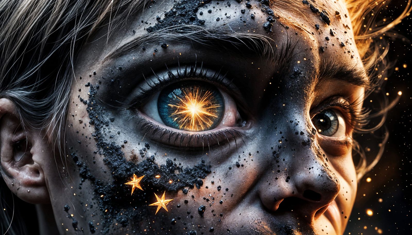 Glowing Anime Star Illuminates Burning Face in Hyper-Realist...