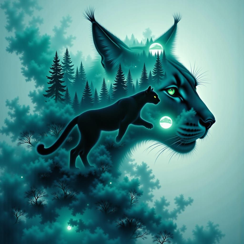 DEXP, double exposure of puma. <lora:The DeXp of Red:1.0>