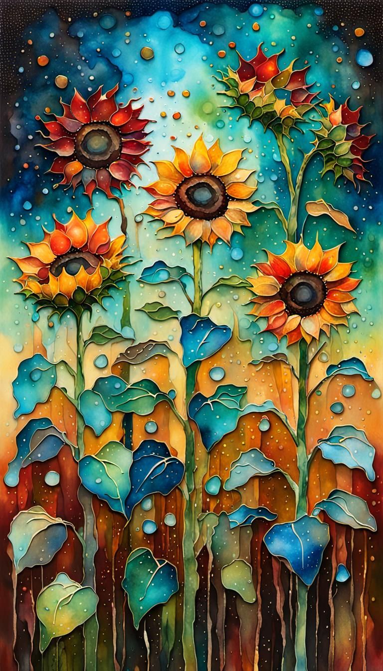 muted colors, Abstract Alcohol Ink Blue Starry Night and Dark Red and Orange Sunset over Grasslands and ...  by @TC