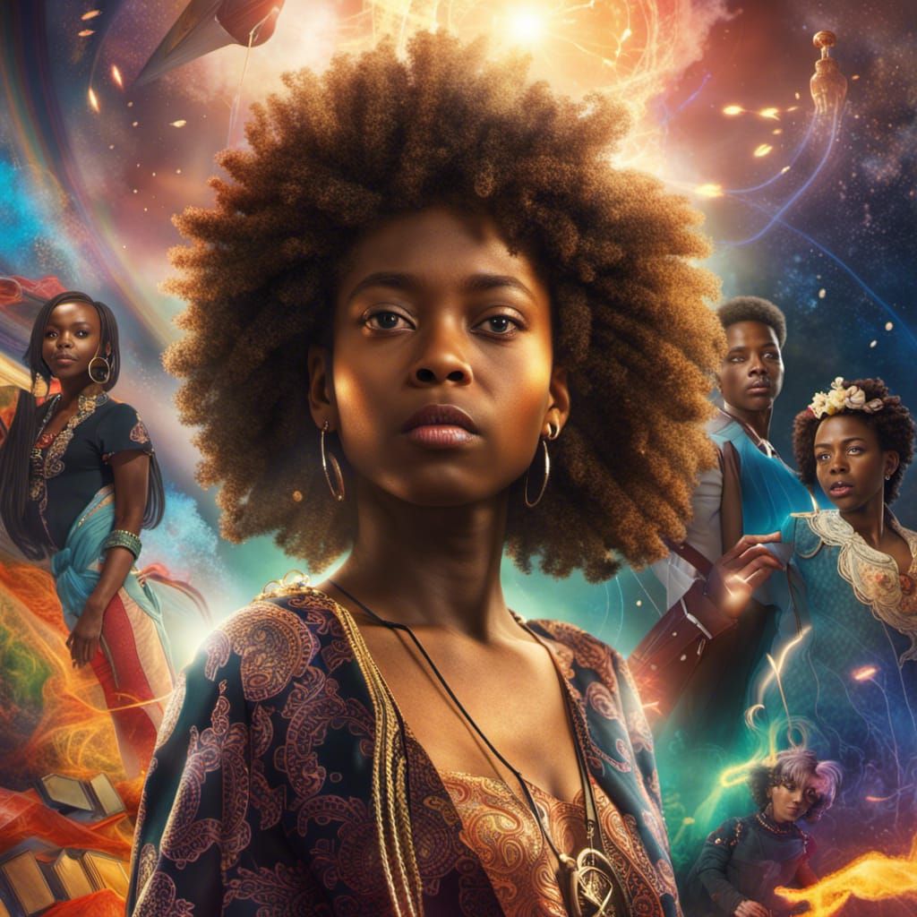 movie poster, radiant fantasy, black girl, photo-realistic, masterpiece ...