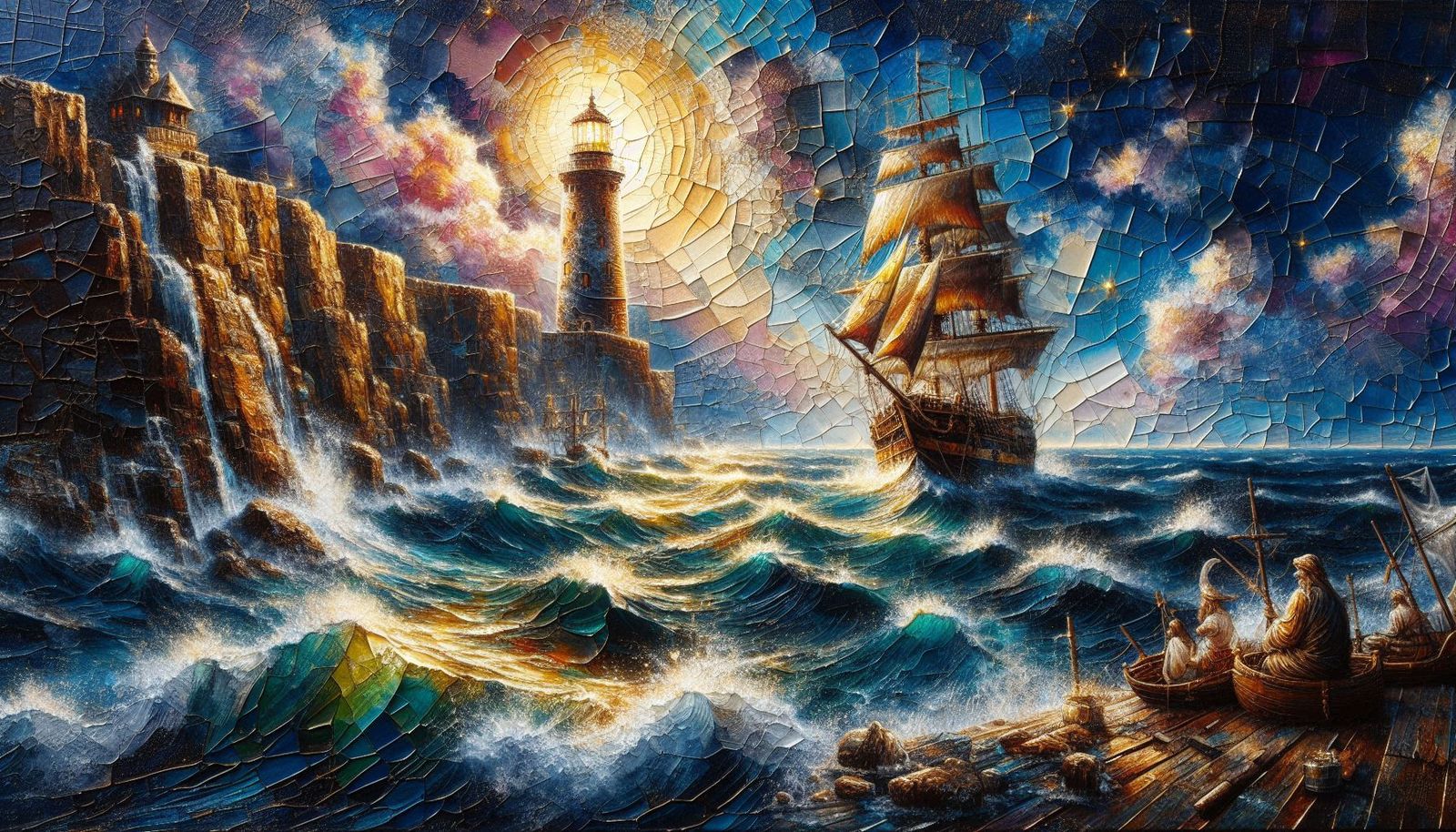 sailship and light house.