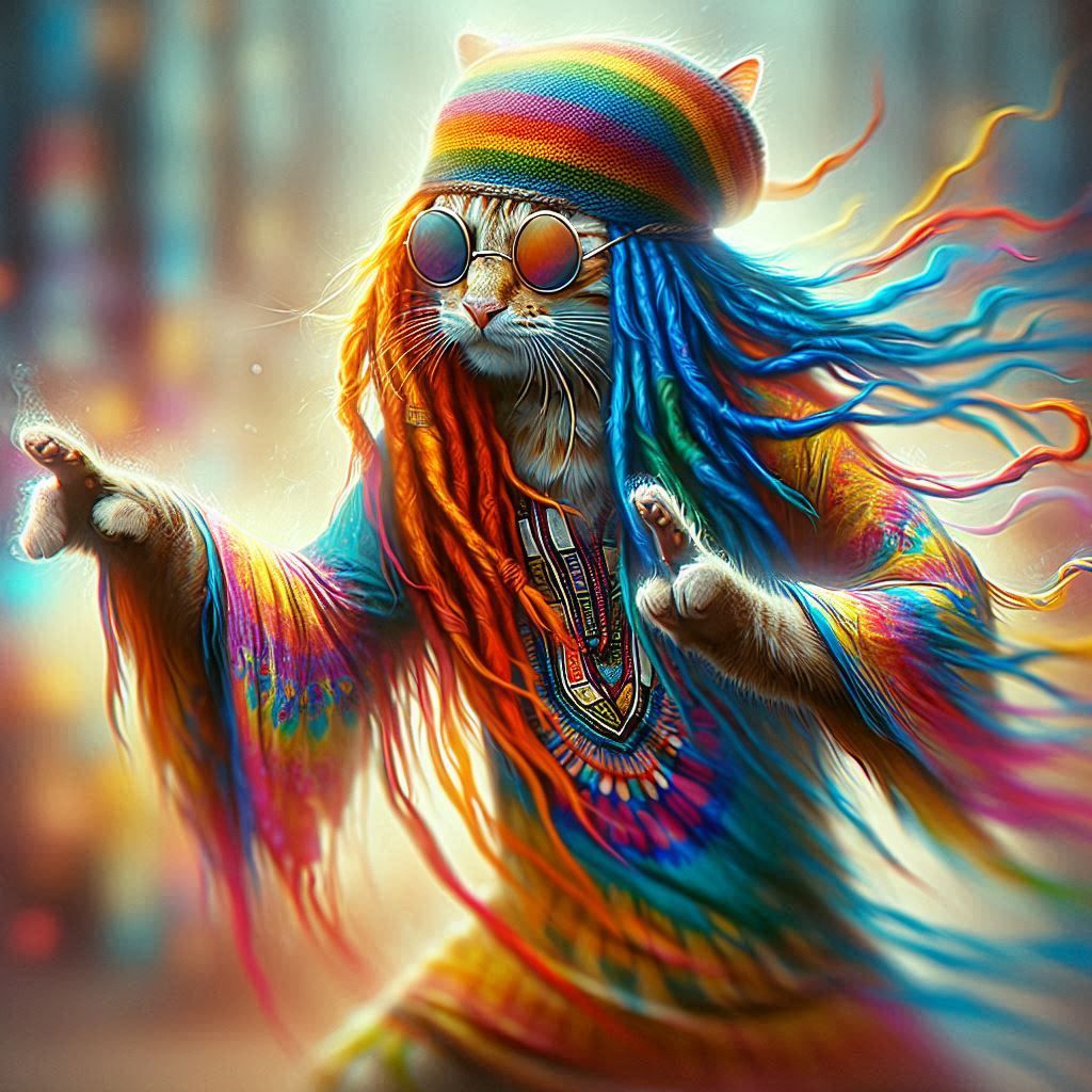 digital dynamic picture of a realistic cat cloaked into a hi...