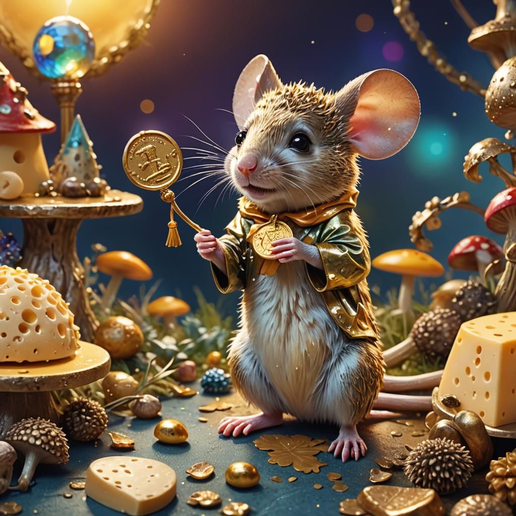 Mouse with Gold Medal in Whimsical Digital Art