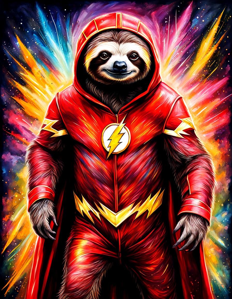 Full body Portrait of an Anthropomorphic sloth dressed as the Flash   by @Lyndsey