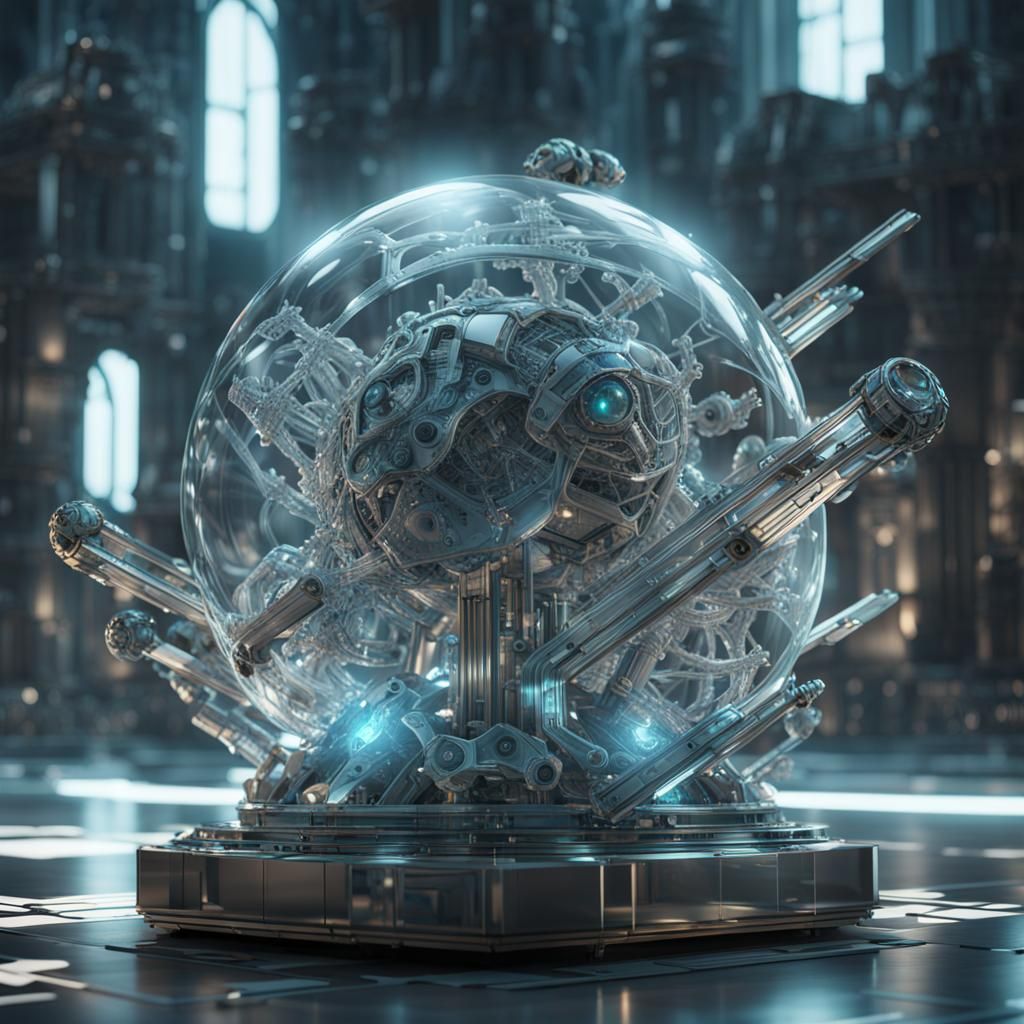 Futuristic Glass Sculpture of Life Cycle in 8K