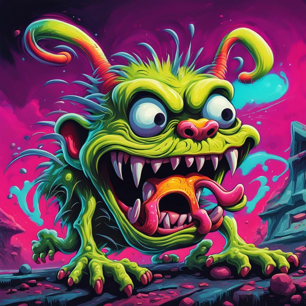 Ed roth illustration, action painting of crazy fluorescing ratfink ...