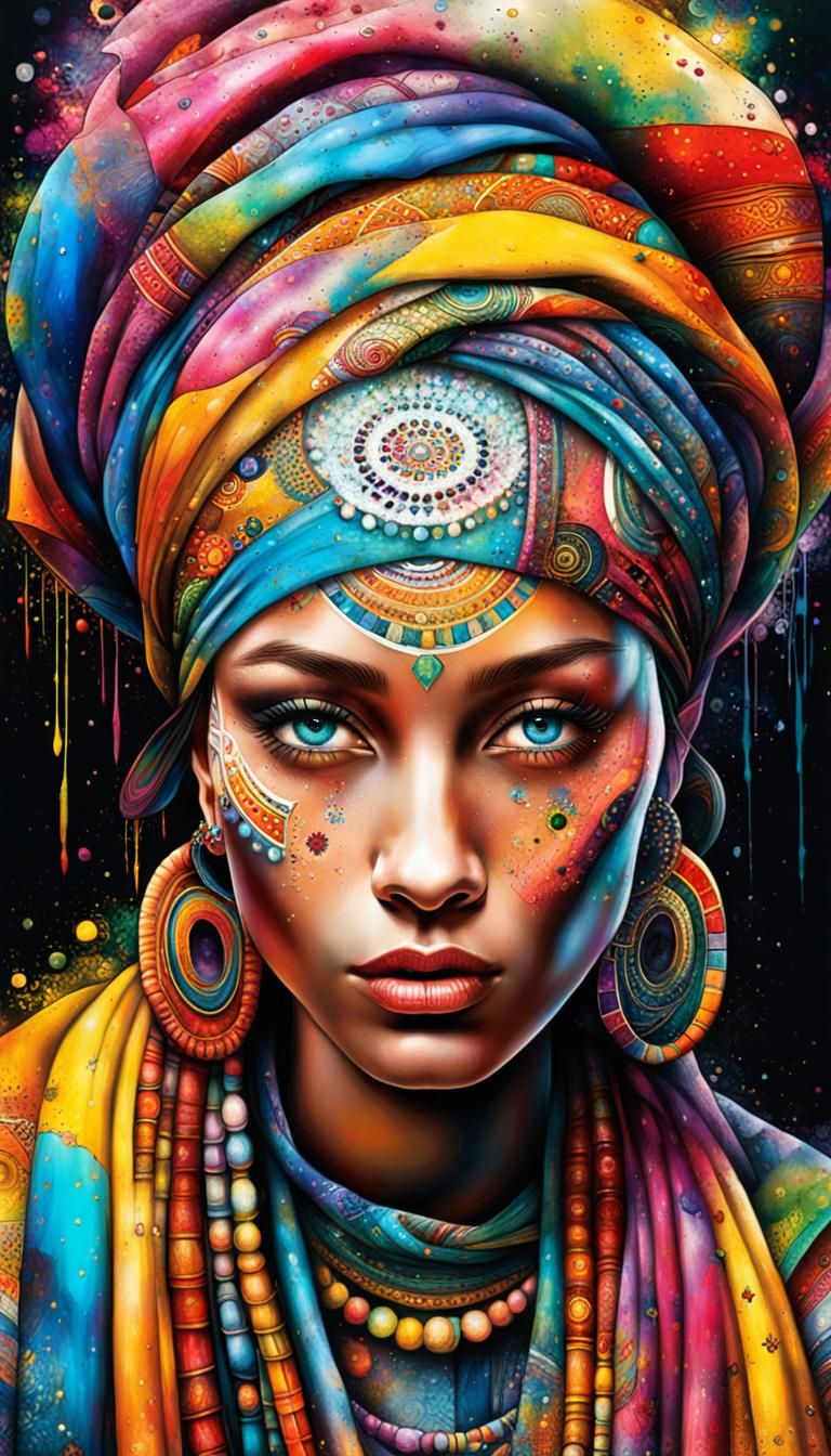 A woman of ethnic origin, her vibrant and intricate prints f...