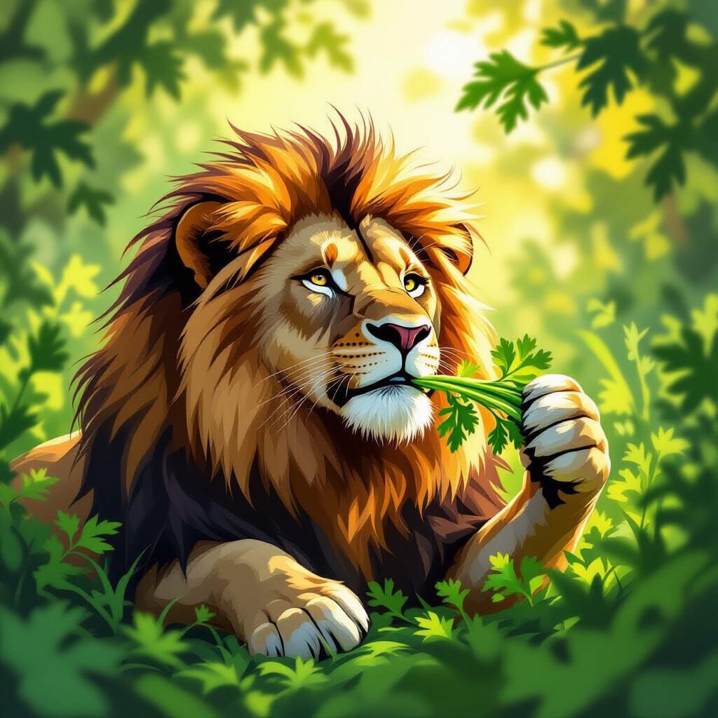 Israeli Lion Eating Celery Leaves Illustration