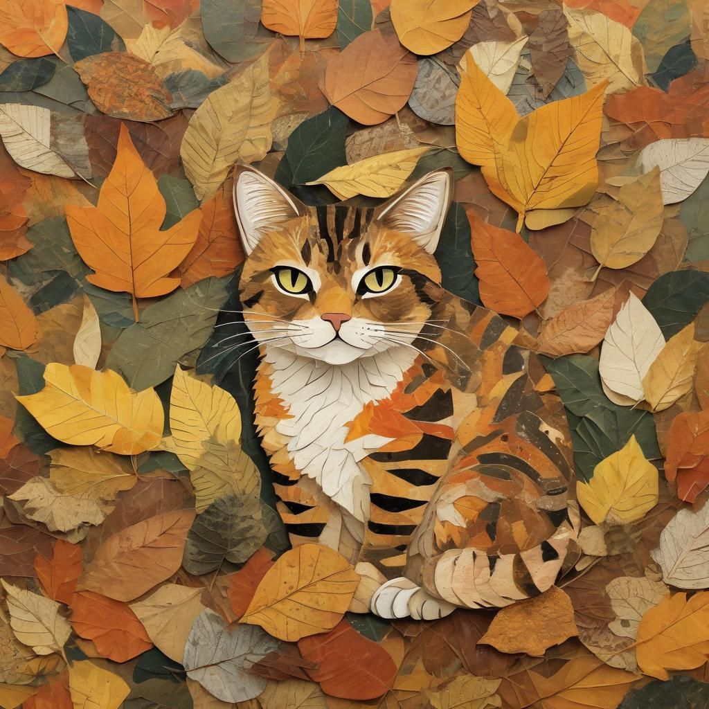 Fall paper collage with stray cat 
Fall paper collage art by...