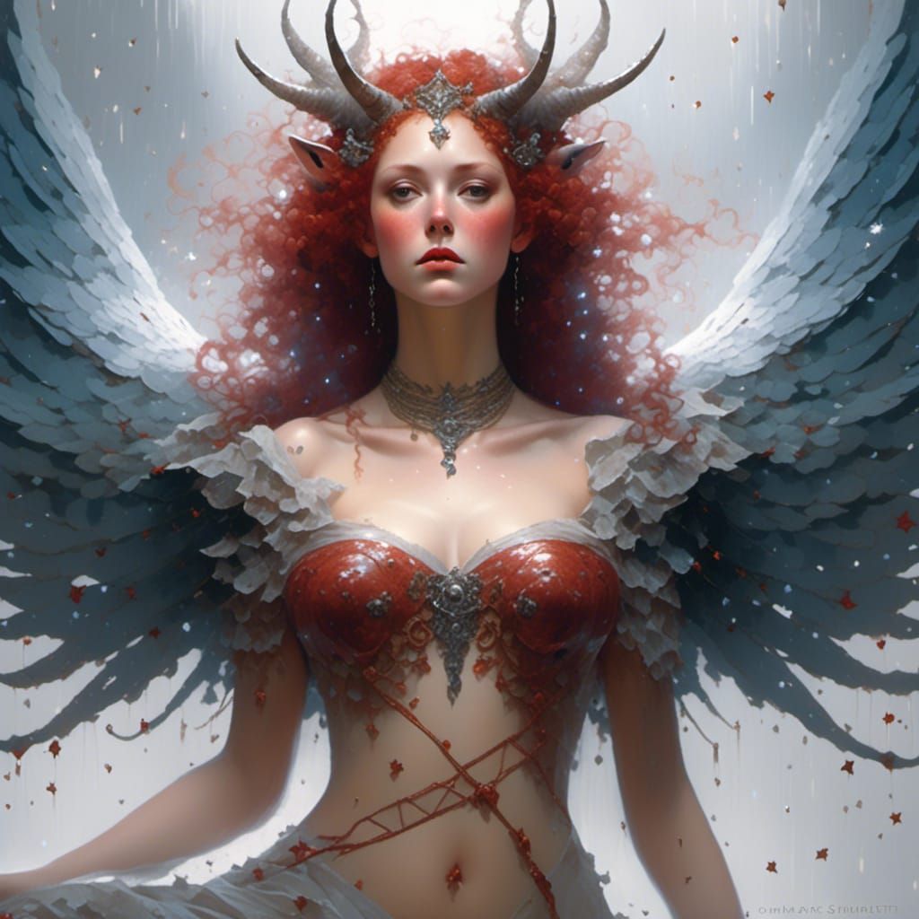 <lora:Soft:1.0> Gorgeous curly red headed horned goddess, ho...