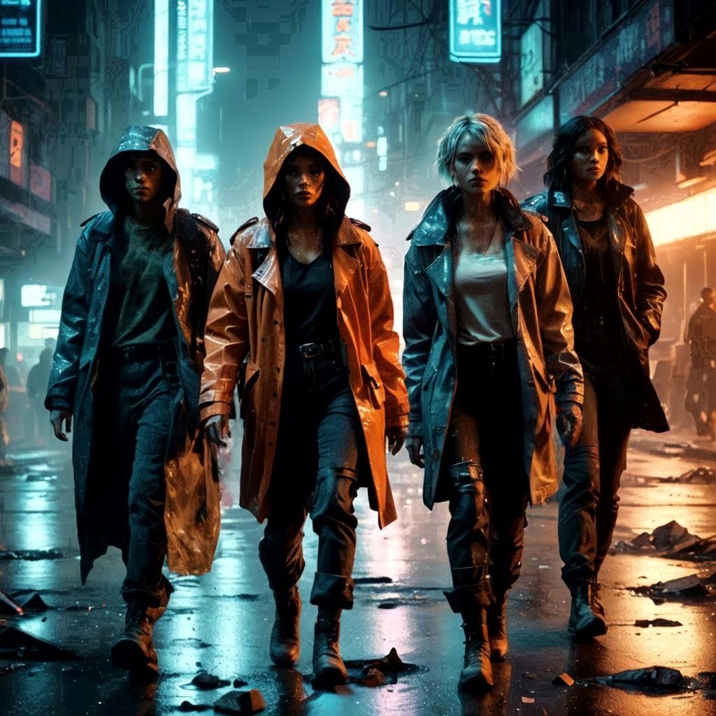 Gritty cyberpunk cityscape