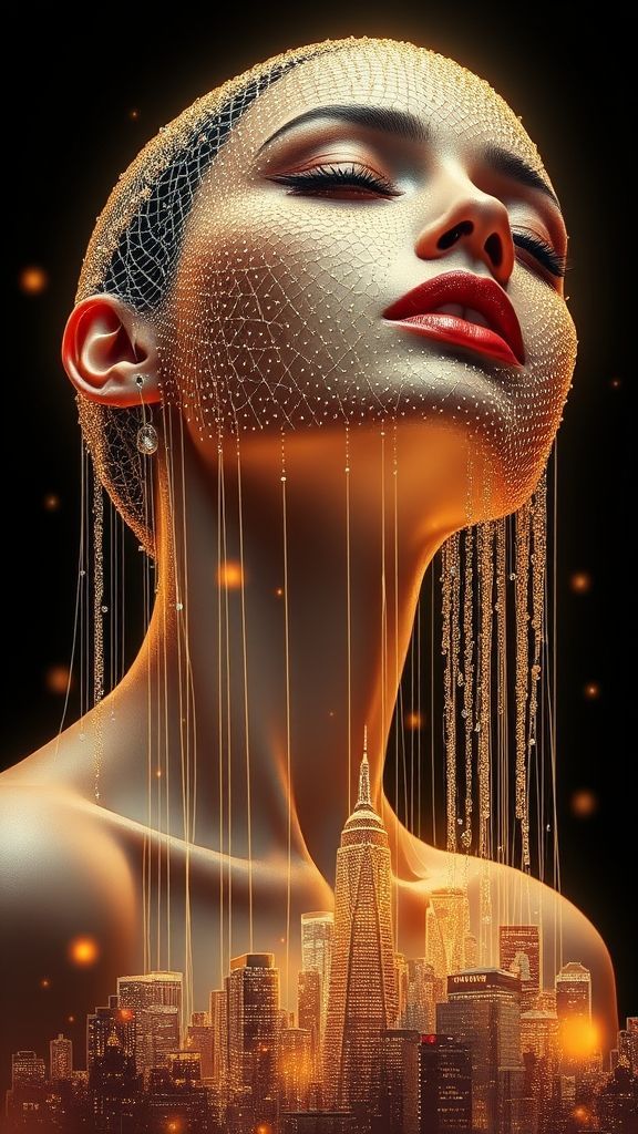 Mujer con maquillaje de cristales