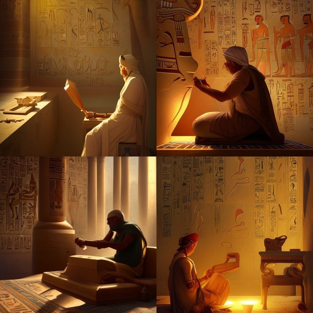 An Old Egyptian man carving hieroglyphs