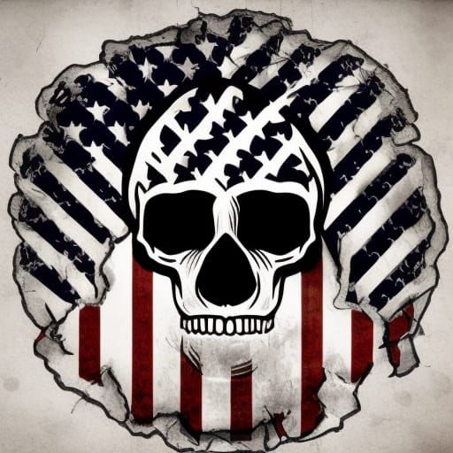 Skull American flag meshed together black and white decal - AI ...