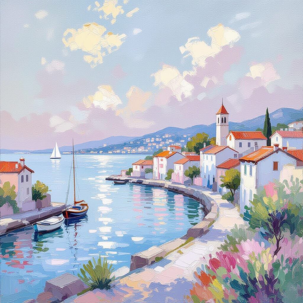 Costal village. Water colors.  by @Dean