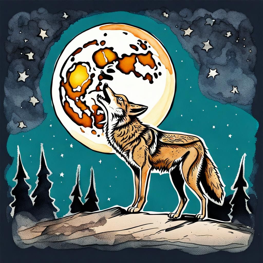 Moon howling coyote#2