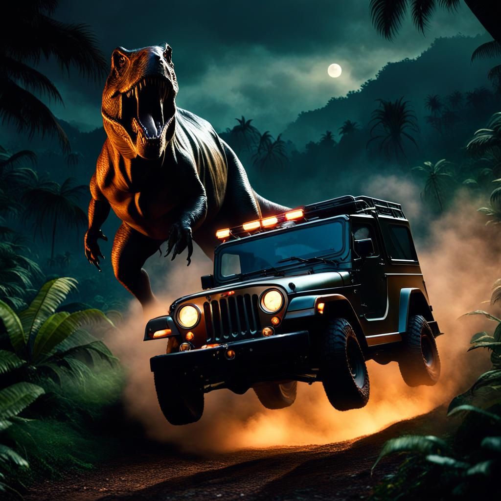 Famous Jurassic Park Chase Scene - AI Generated Artwork - NightCafe Creator