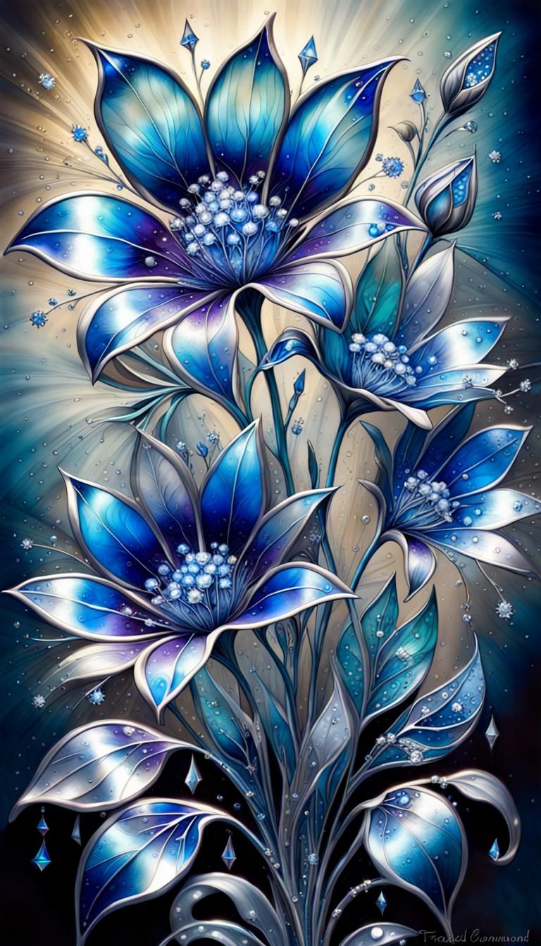 diamond blue silver flower