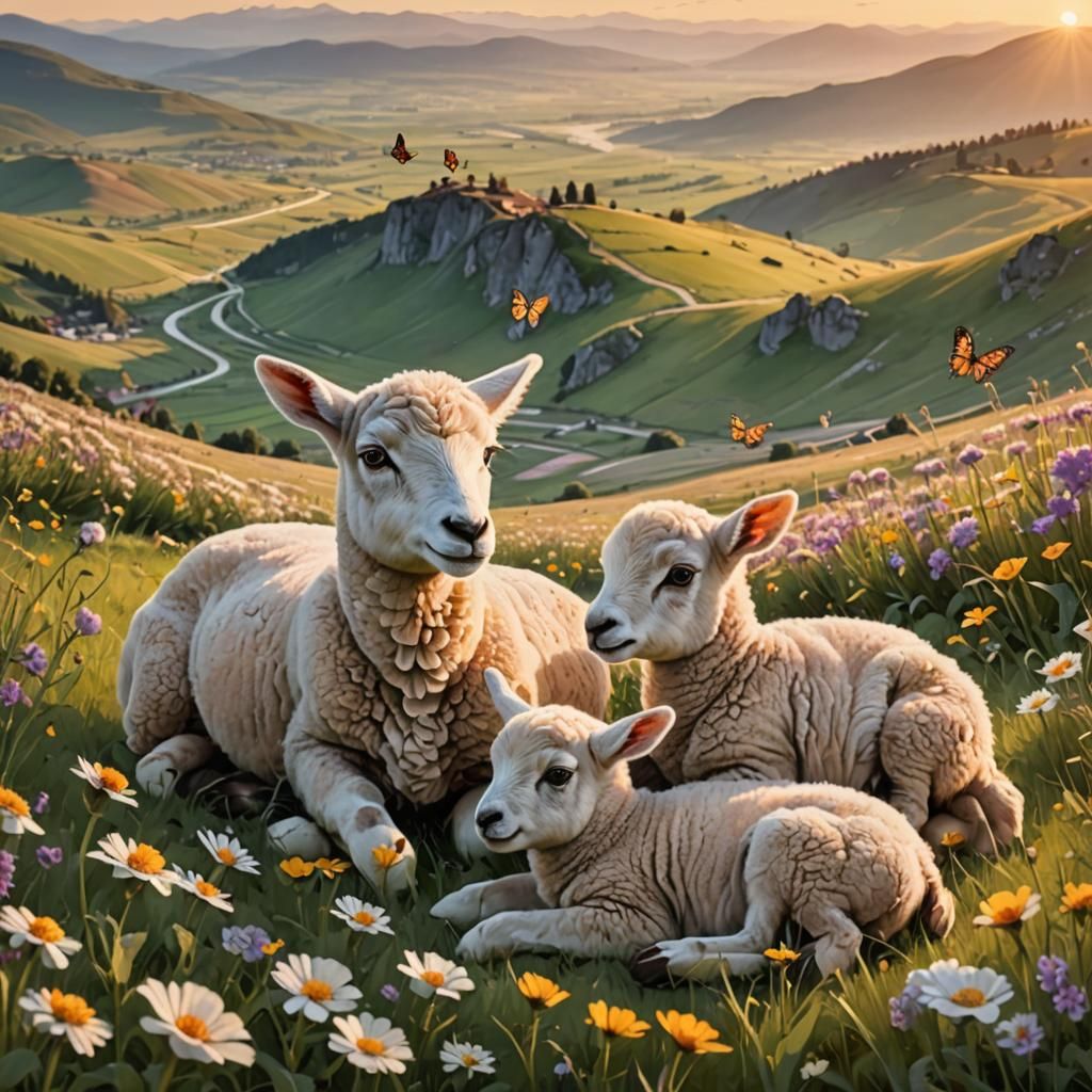 Sheep family resting