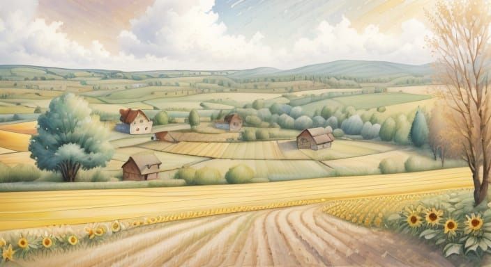 Idyllic Romanian Countryside Watercolor Painting