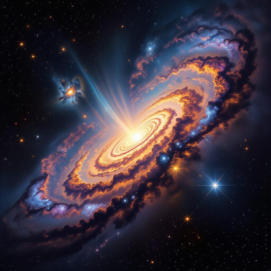 Vibrant Peacock Feather Mandala Floating in Cosmic Space