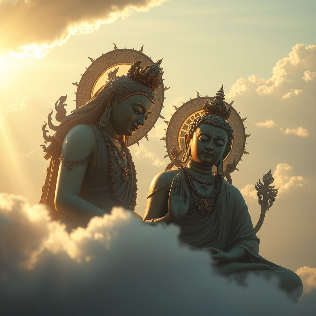Subhuti and Tathagata: Surreal Dreamlike Oil Painting