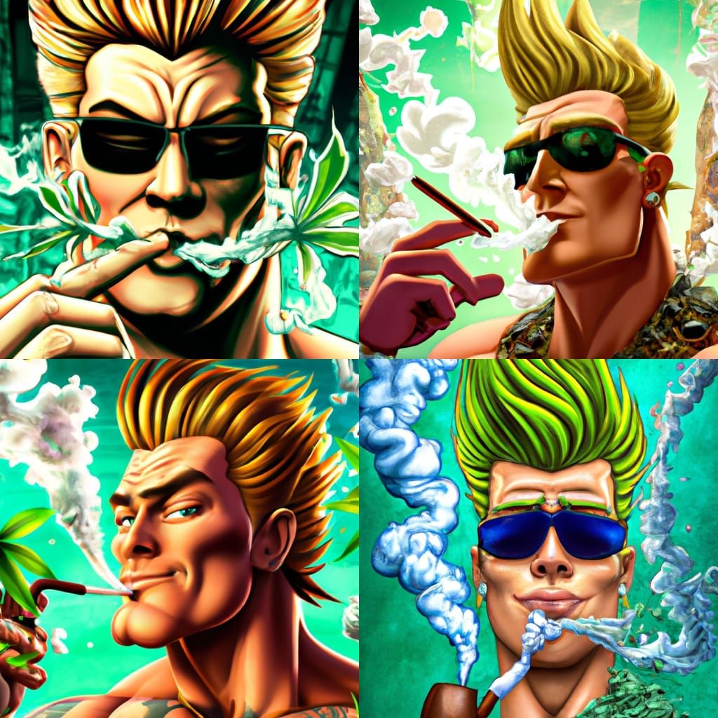 high resolution 4k ultra detailed johnny bravo smoking canna...