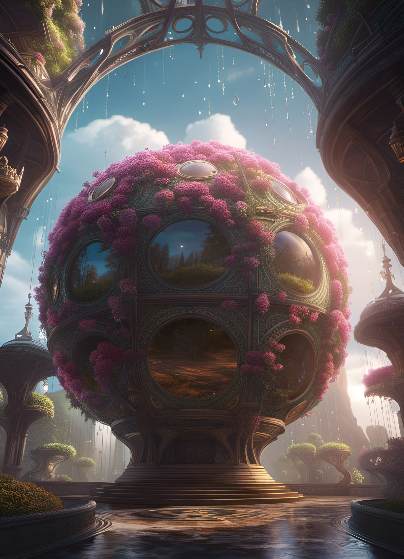 Dreamy Spheres of Flowers in Elven Realm