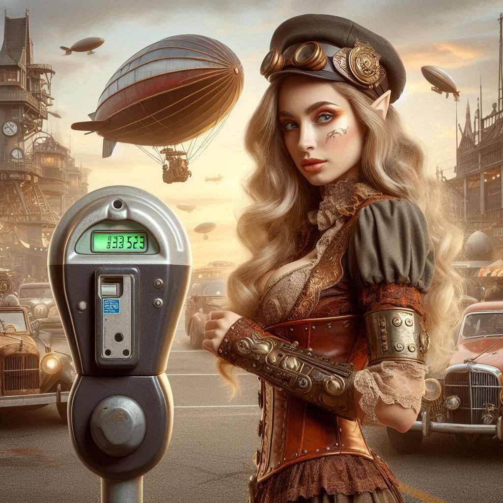 Steampunk elf and parkmeter
