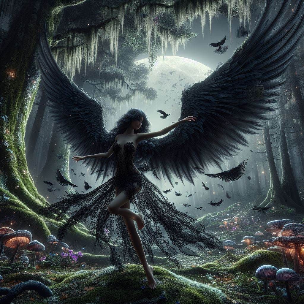 Dark faerie in the magic forest at night (9)