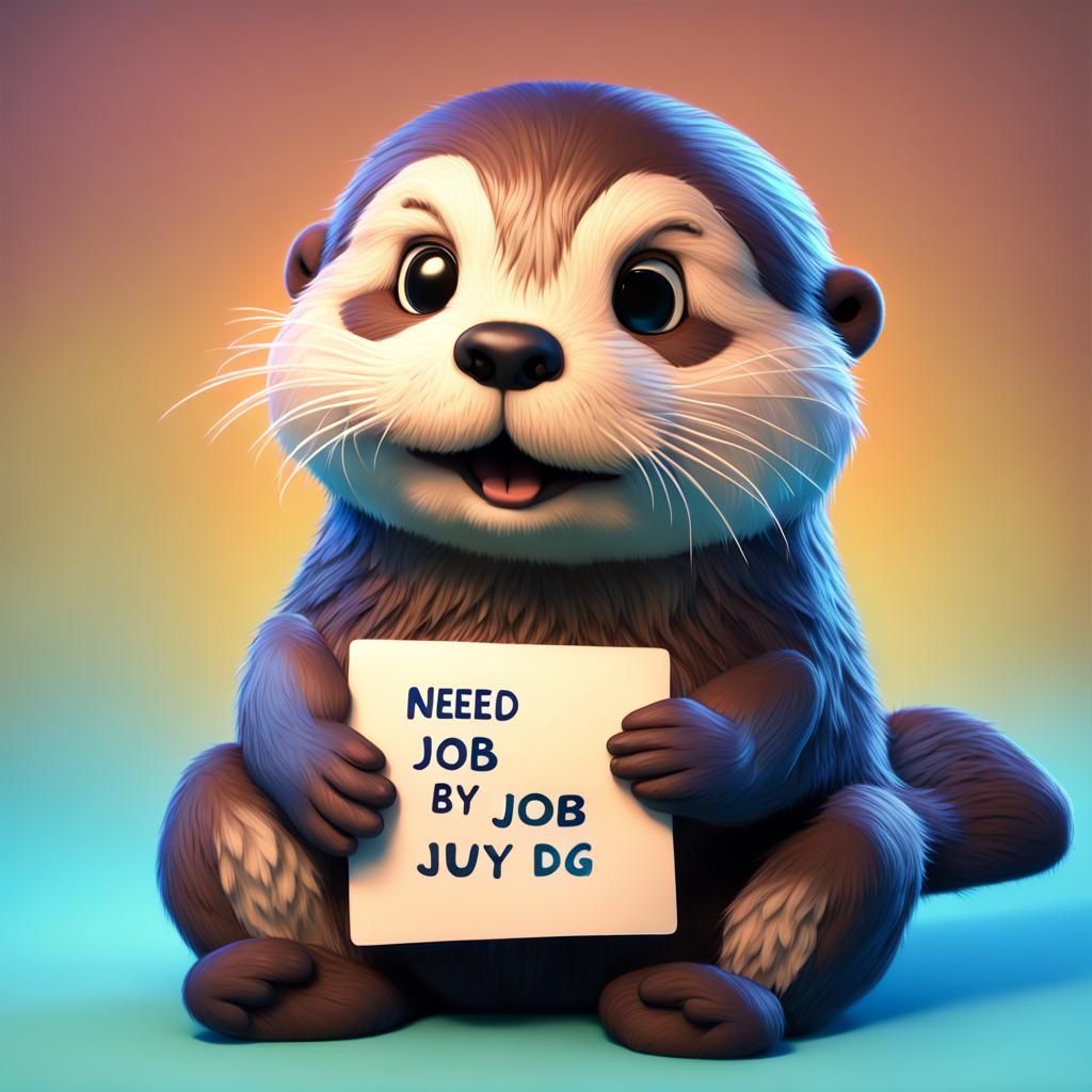 sea otter holding a sighn saying need job and being cute and puppy dog