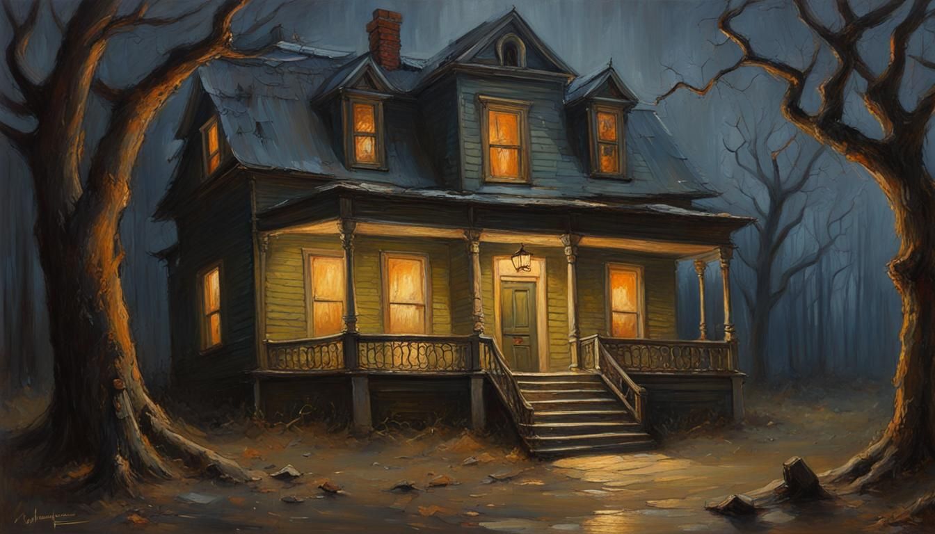 A terrifying atmosphere in a sinister house on a night.