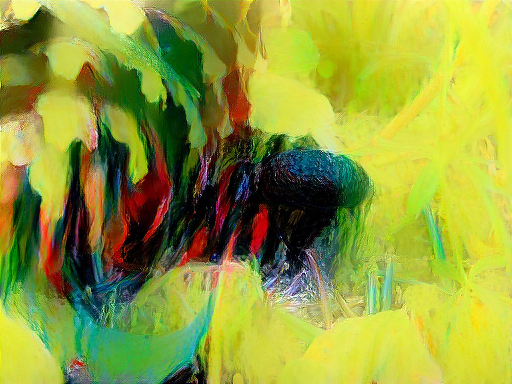 Beetle going under a pine cone